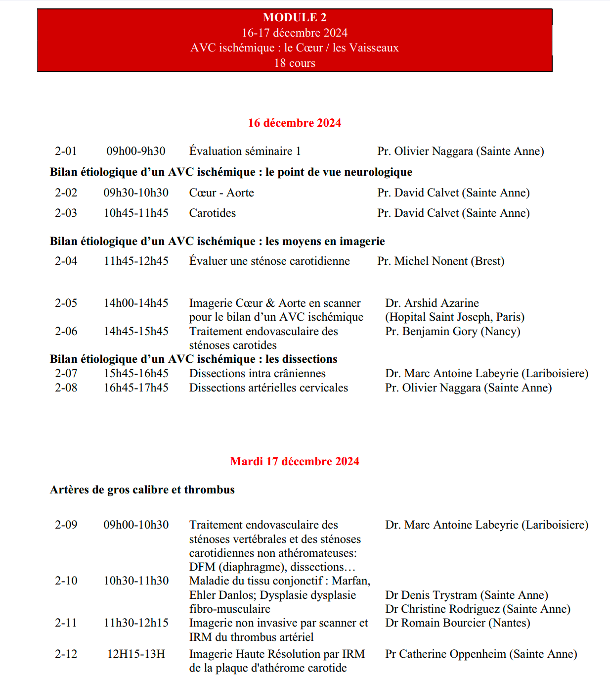 DIU d'Imagerie Neurovasculaire de l'Université Paris Cité 2024 – 2025