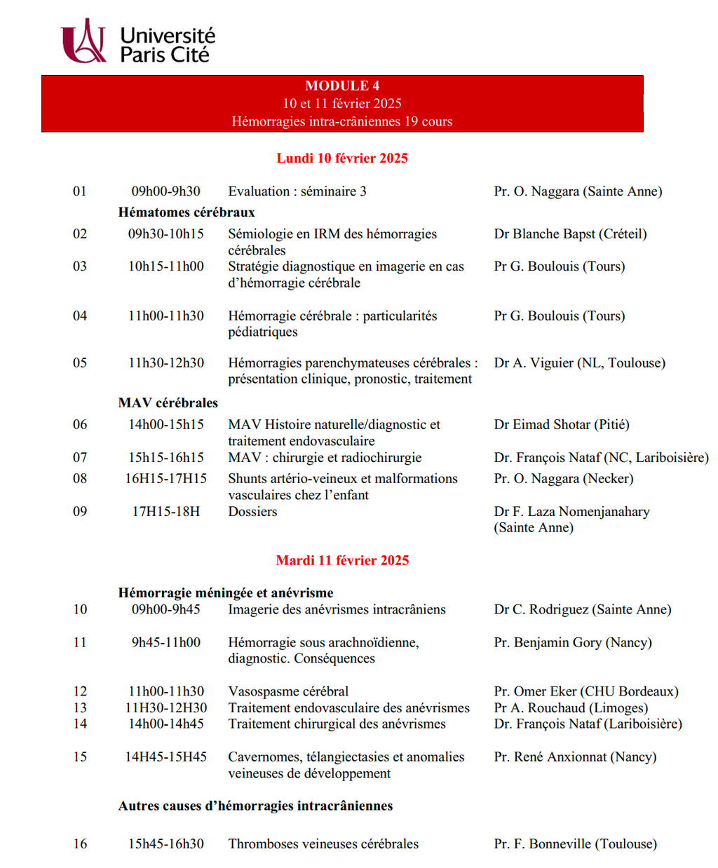 DIU d'Imagerie Neurovasculaire de l'Université Paris Cité 2024 – 2025