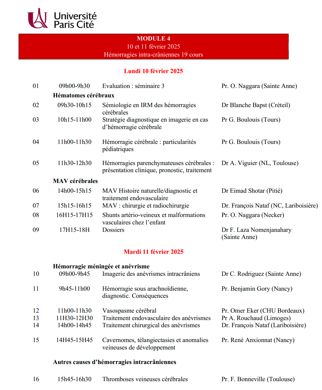 DIU d'Imagerie Neurovasculaire de l'Université Paris Cité 2024 – 2025